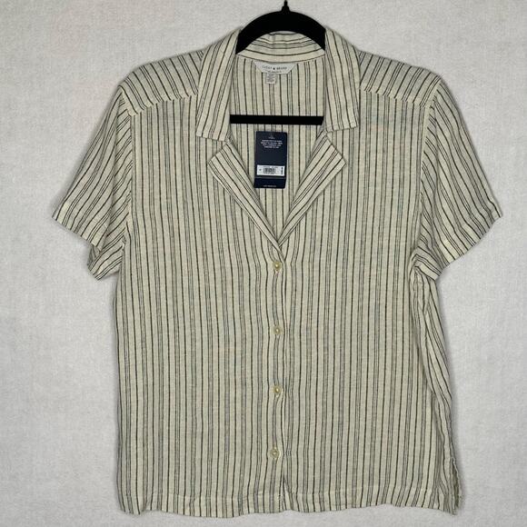 Lucky Brand Beige Linen Blend Short Sleeve Button-Up Shirt Size Small - Picture 1 of 9